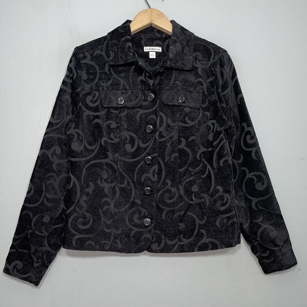 Victorian Tapestry Jacket Size Small Black Brocade Dark Swirl Whimsigoth Regency